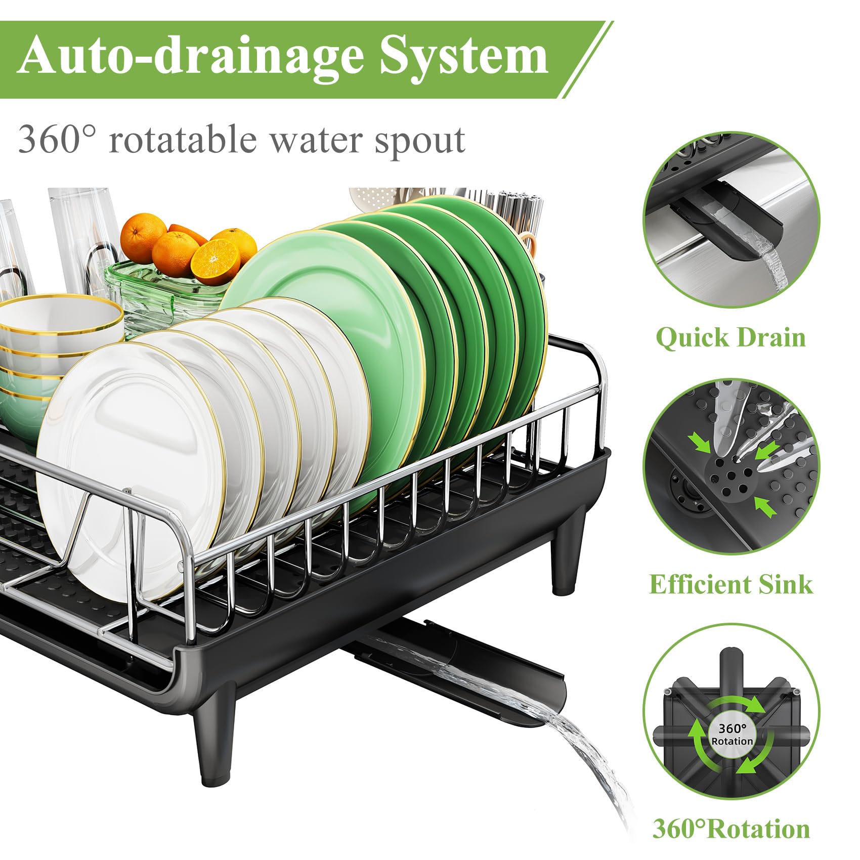 Dish Drying Rack - Expandable Dish Rack For Kitchen Counter, Large Dish Drainer With Pan Holder, Stainless Steel Dish Strainer W